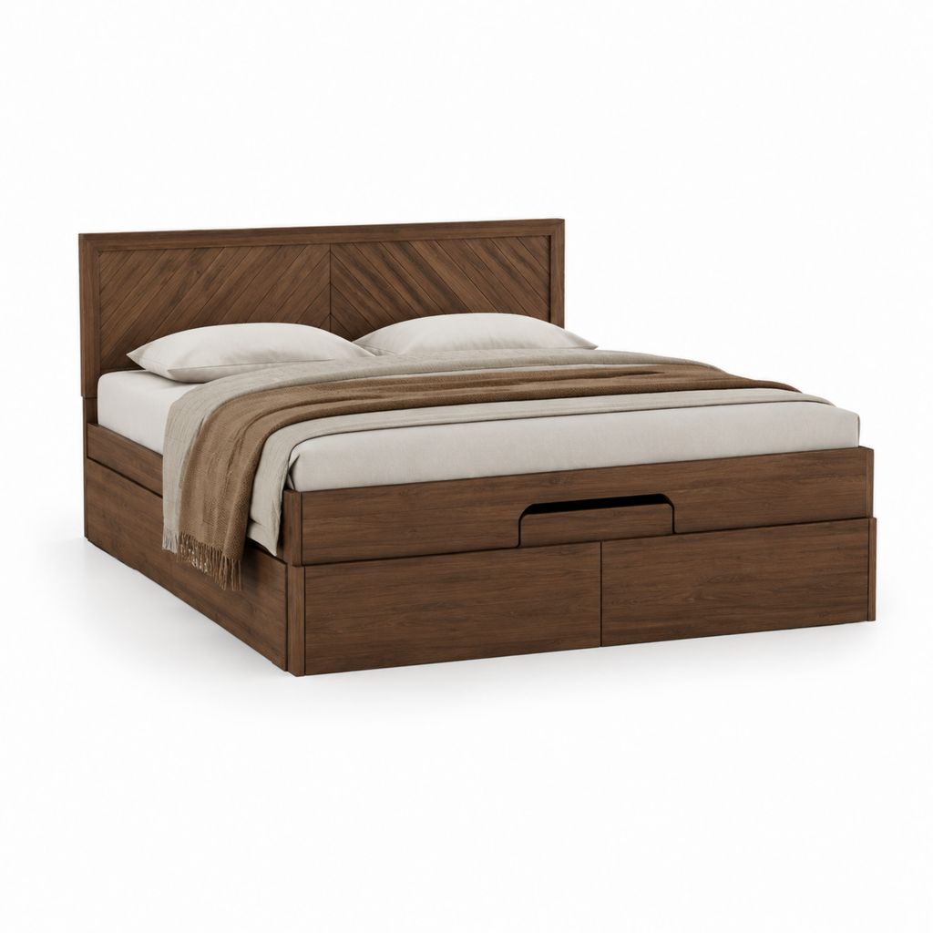Stauraumbett Doppelbett walnussbraun aus MDF mit Walnussfurnier rechteckig 160 x 200 cm