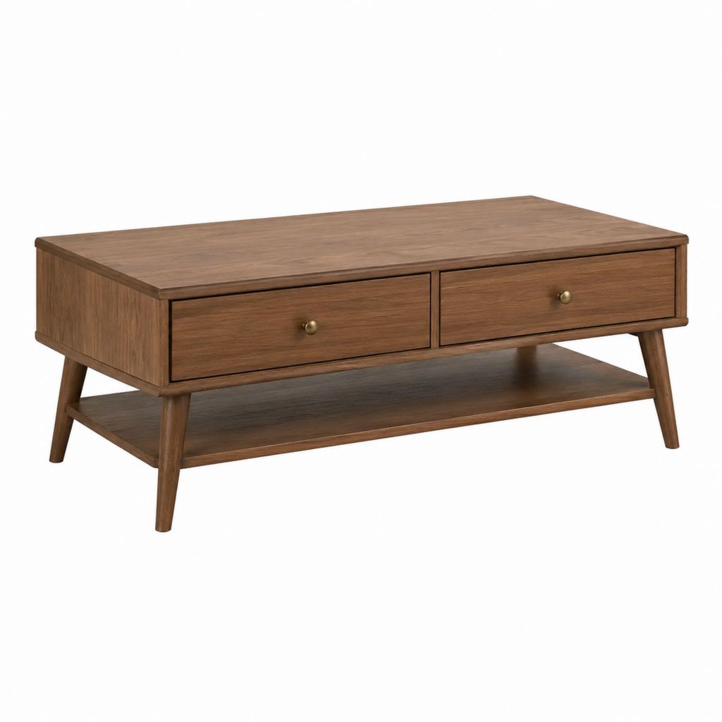Couchtisch mit 2 Schubladen Walnussbraun MDF mit Walnussfurnier Rechteckig 110 x 60 x 45 cm