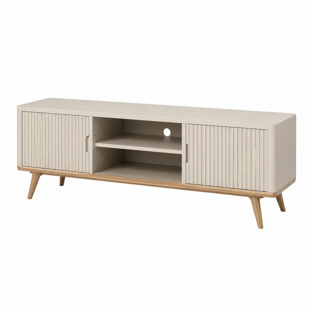 TV-Lowboard Beige mit geriffelten Türen MDF und Massivholz 160 x 40 x 55 cm