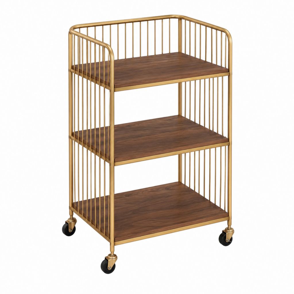 Servierwagen Regal Goldbraun Stahl MDF rechteckig 65 x 40 x 85 cm mit 3 Ablagen und Rollen