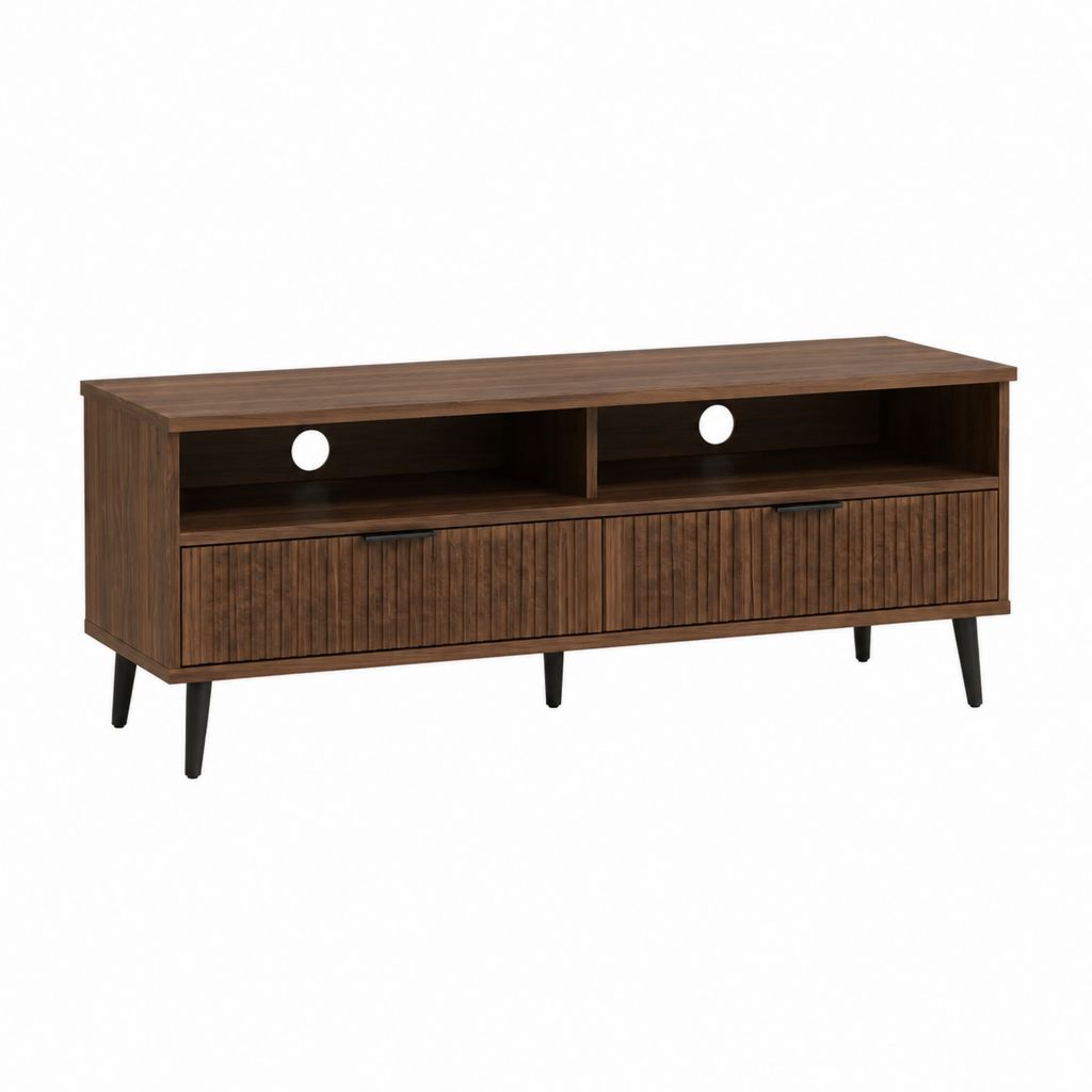 TV-Lowboard Nussbaumoptik mit Rillenfront aus MDF und Spanplatte 140 x 40 x 60 cm