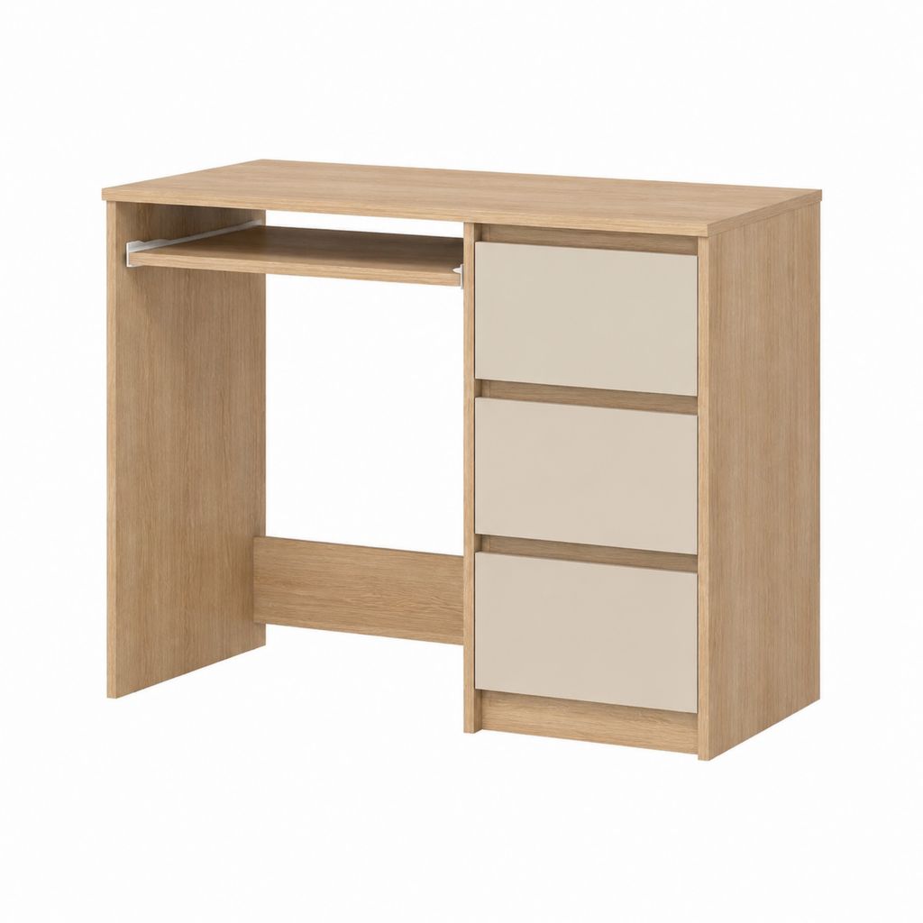 Schreibtisch mit 3 Schubladen und Tastaturauszug Eiche Hell Beige Spanplatte 100 x 50 x 75 cm