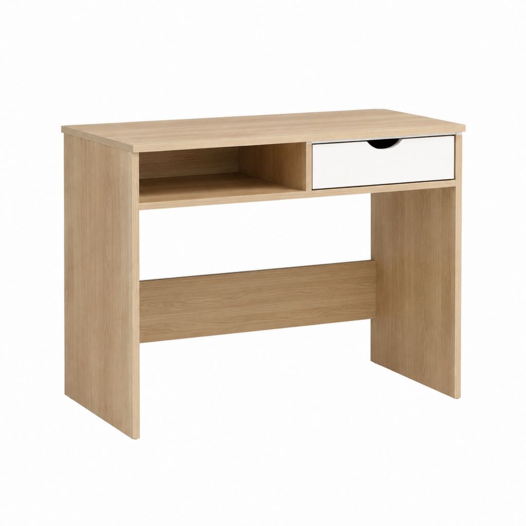 Schreibtisch mit Schublade und offenem Fach Eiche-Optik Weiß Spanplatte 100 x 50 x 75 cm