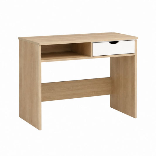 Schreibtisch mit Schublade und offenem Fach Eiche-Optik Weiß Spanplatte 100 x 50 x 75 cm
