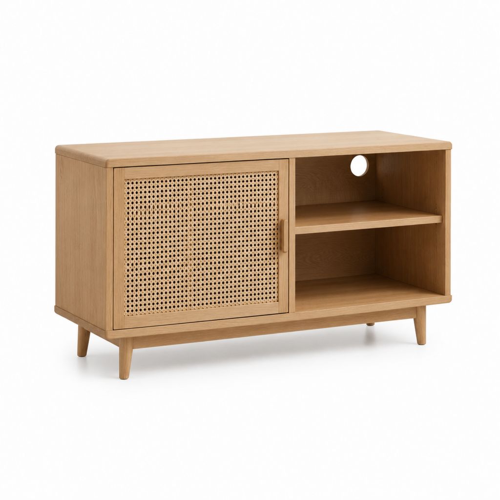 TV-Schrank Natur Eichenfurnier Rattan rechteckig 100 x 40 x 65 cm