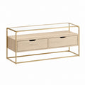 TV-Lowboard mit 2 Schubladen Eichenoptik Stahl Gold Klarglas rechteckig 120 x 40 x 60 cm