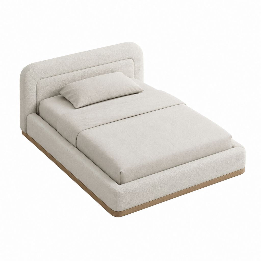 Stauraumbett Doppelbett Beige mit Polyesterbezug und Holzfurnier 160 x 200 cm
