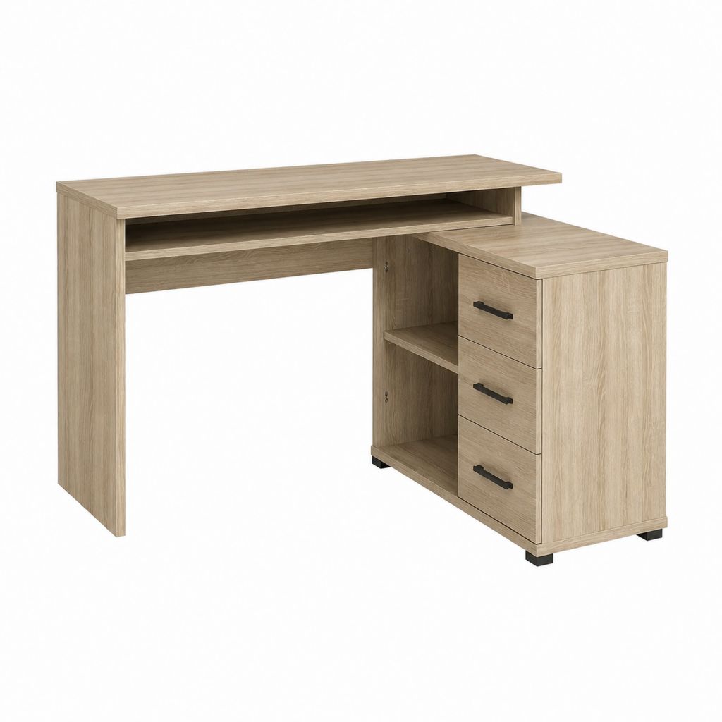 Schreibtisch mit 3 Schubladen und Regal Eiche hell Spanplatte rechteckig 120 x 60 x 75 cm