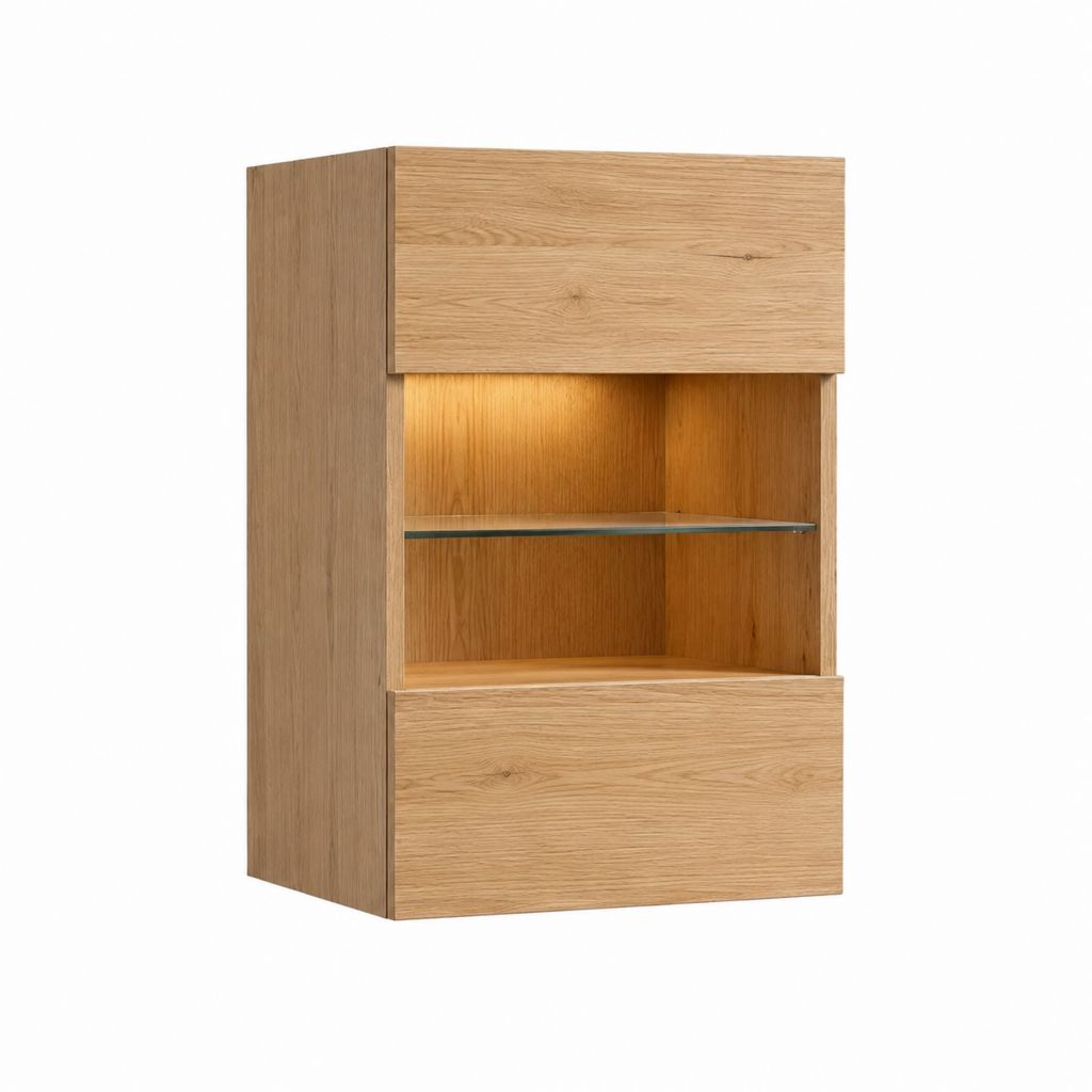TV-Hängeschrank Eichefarben mit Glaseinlegeboden und LED-Beleuchtung 60 x 40 x 120 cm