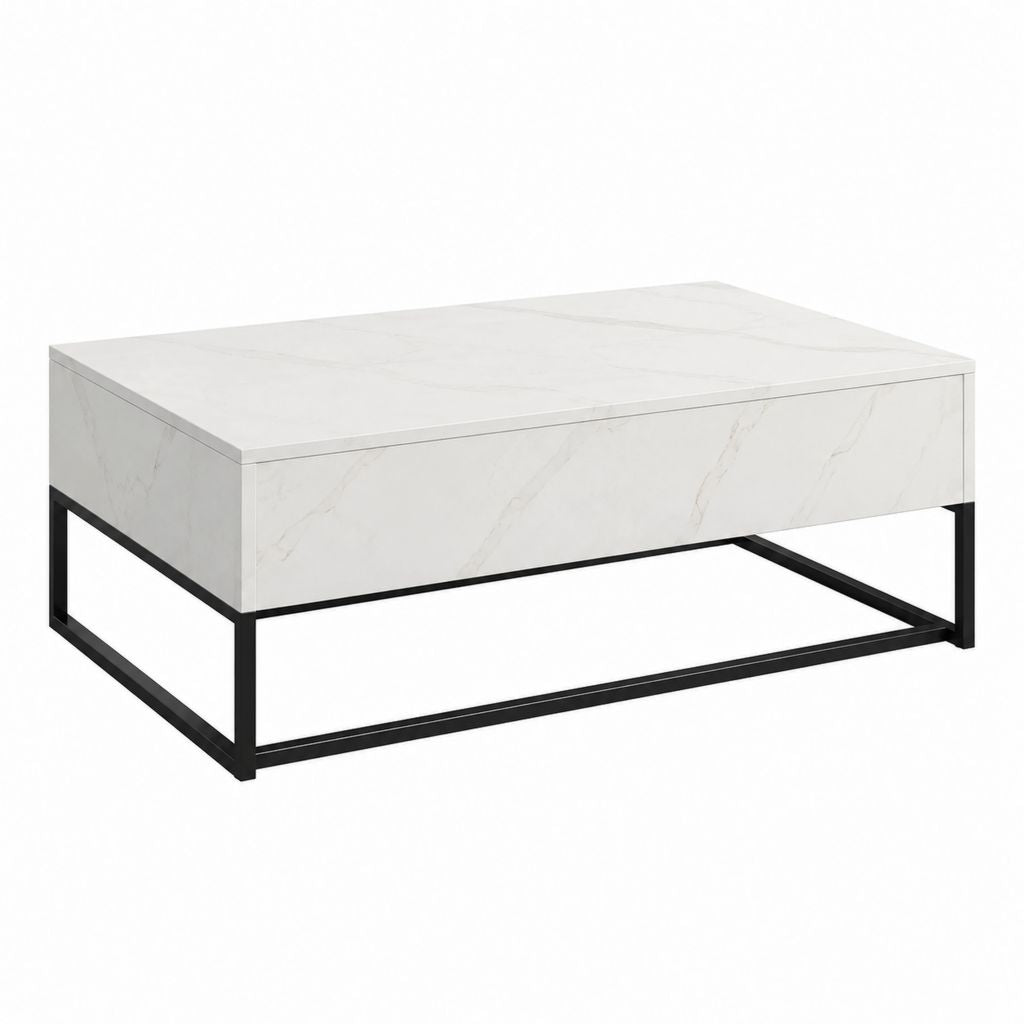 Couchtisch Weiß Marmoroptik Sinterstein Rechteckig 100 x 60 x 36 cm
