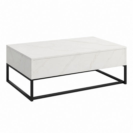 Couchtisch Weiß Marmoroptik Sinterstein Rechteckig 100 x 60 x 36 cm