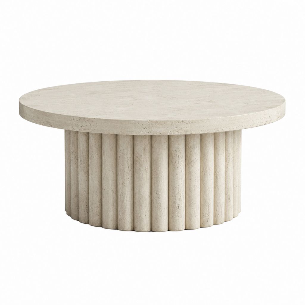 Runder Couchtisch Beige aus Faserbeton Ø 80 cm Höhe 38 cm