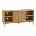 TV-Lowboard Eiche Natur MDF mit Rattan rechteckig 140 x 40 x 65 cm